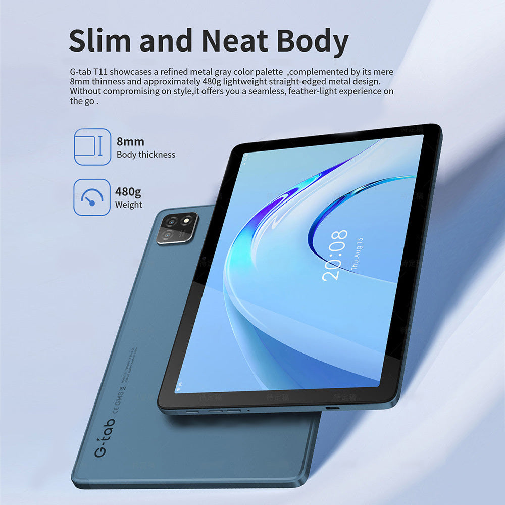 G-tab T11 Android 14 Tablet 10.1 Inch 1280&800 IPS Screen Unisoc T606 8 Core Max 1.6GHz 8GB RAM 4GB&4GB Expansion128GB ROM 2.4&5GHz WiFi Bluetooth 5.0 6580mAh Battery 8MP&13MP Camera Dual 4G